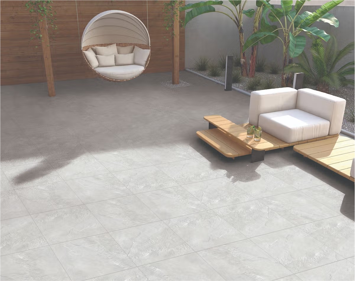 White outdoor tile with matte finish – durable floor tile ideal for patios, balconies, driveways, and other outdoor spaces with slip-resistant surface.