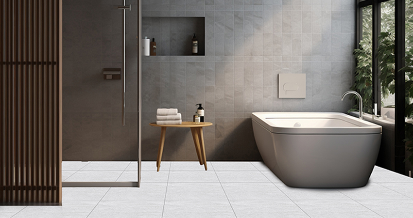 Modern bathroom area with GVT Anti-skid rustic grey tiles