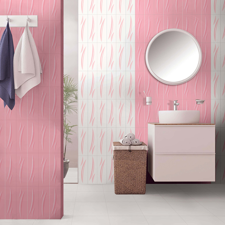 pink and white bathroom tiles for wall and floor