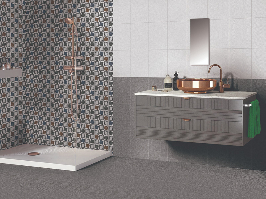 grey bathroom tiles for shower area and floor and wall