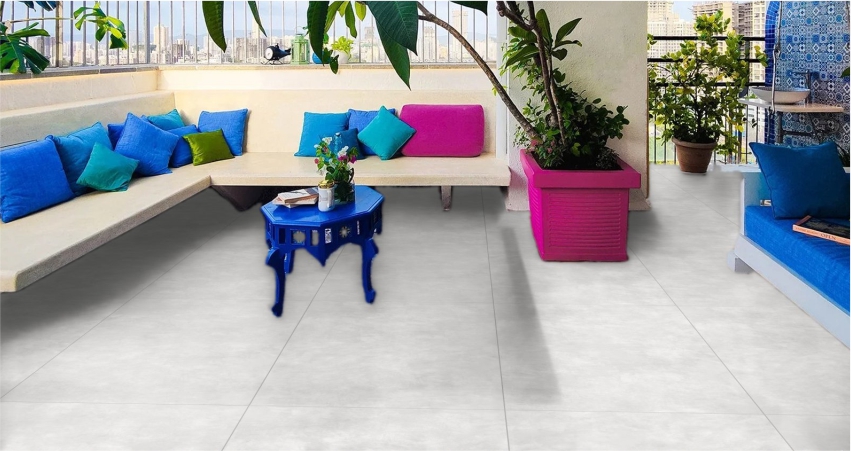 grey terrace tiles with sitting arrangement