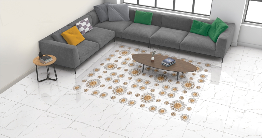 living room white tiles design