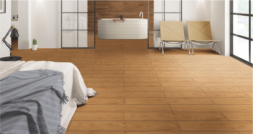 Sleek DGVT Venezia Oak wooden plank tiles for bedroom