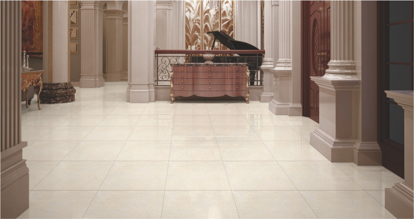 Luxurious interior with marble-effect floor tiles