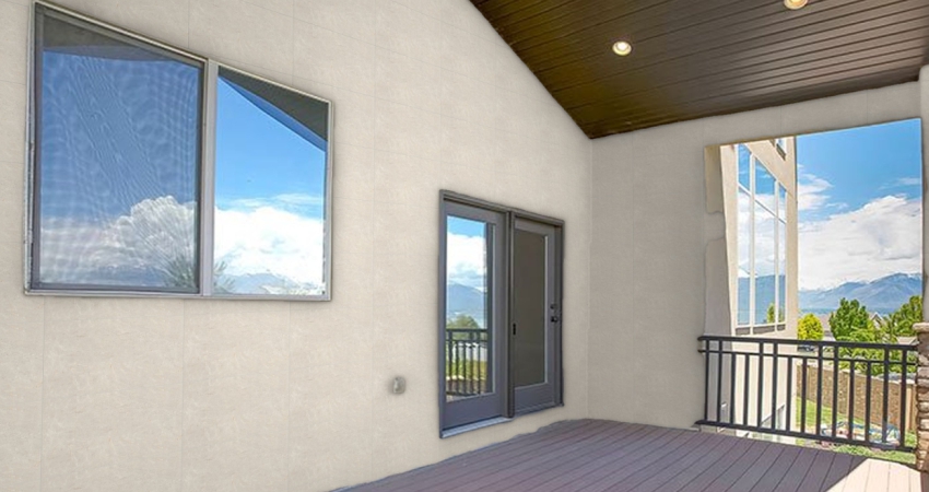 SBG Realstone Beige tiles enhancing balcony walls with calming beige and marble design.