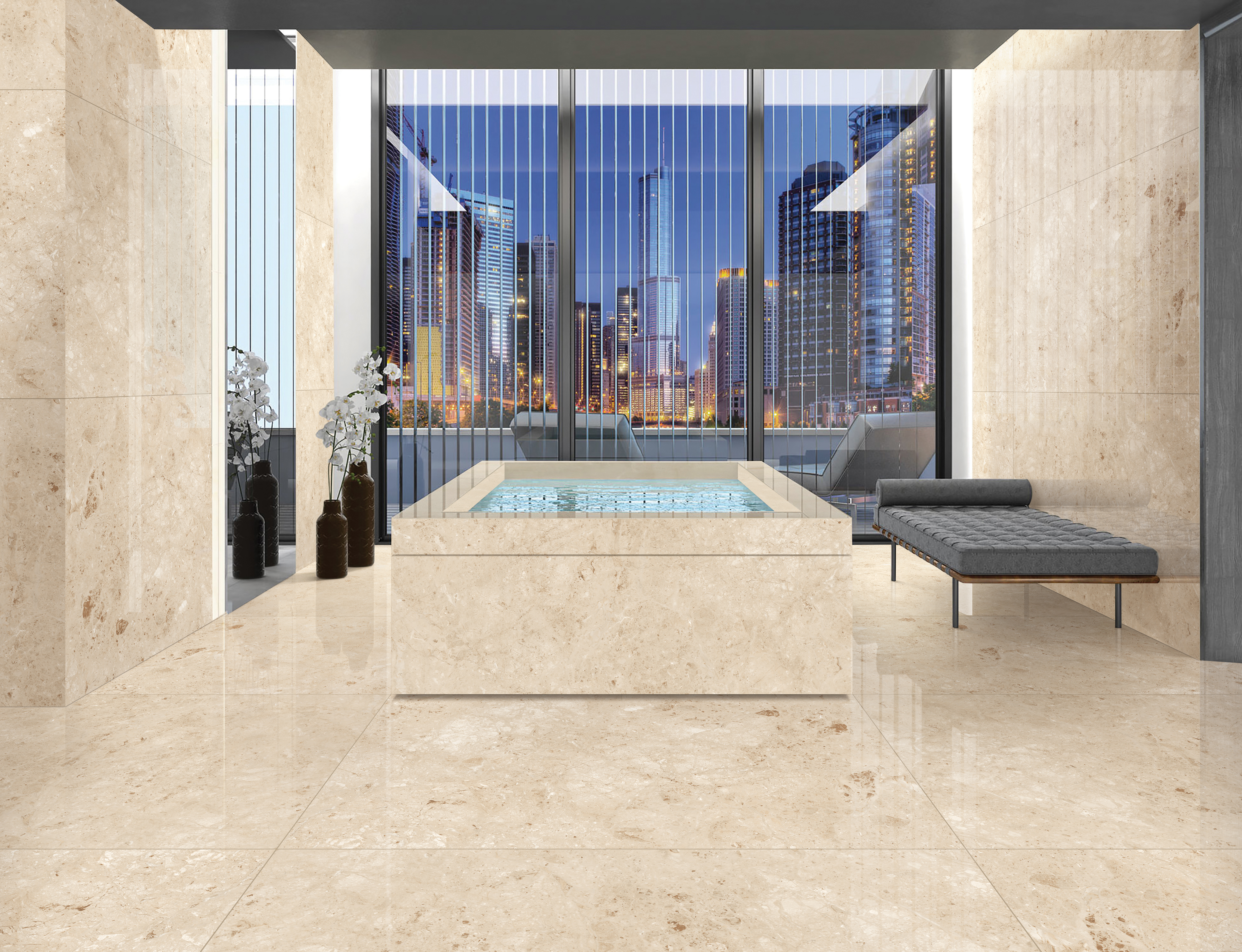 Elegant living space with Carving Rondine Canova Grey tile, neutral decor, and lapato finish