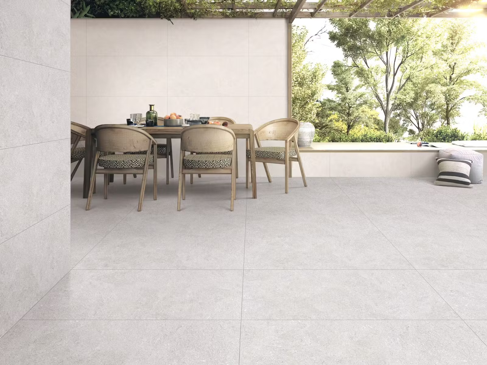 Close-up view of grey ceramic tiles with a smooth, modern finish, ideal for contemporary interiors and versatile design applications