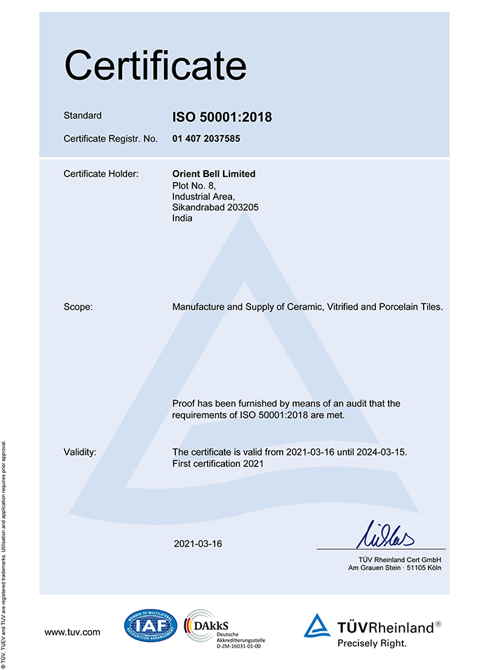 ISO 50001 Energy Management System Certificate