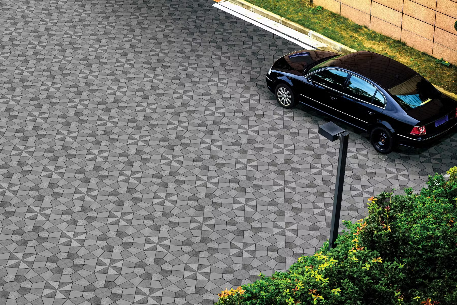 Stylish parking-tiles,Hexa Arc Stone Grey adds elegance and durability to your space