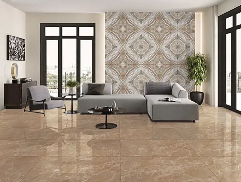 Classic living room design with artistic wall tiles